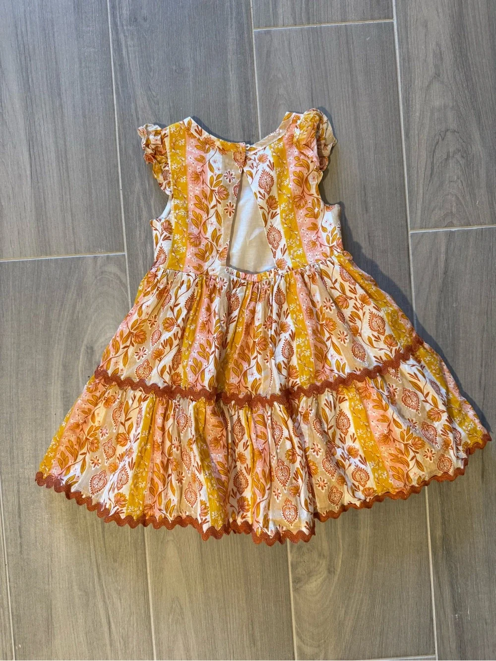 Haute Hippie Orange and Cream Floral Ruffle Dress